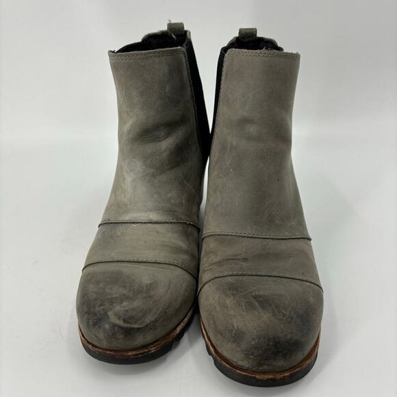 Sorel Lea Hidden Wedge Chelsea Ankle Boots Gray Leather Pull On Women's Size 10 - Picture 5 of 12